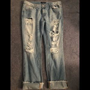 Light distressed blue jeans